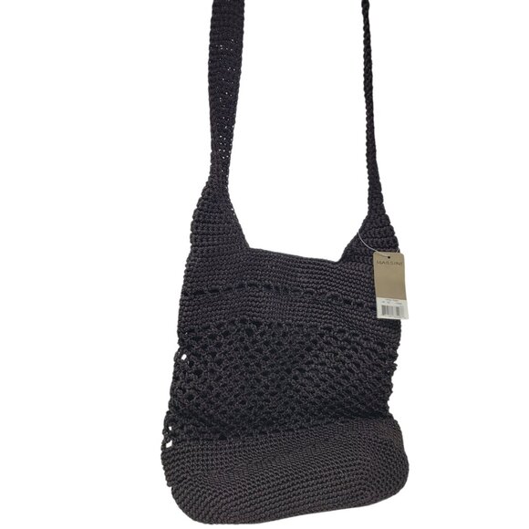 NEW Massini Crochet Handbag Boho Tote Shoulder Bag Purse Brown Zip Medium - Picture 1 of 8